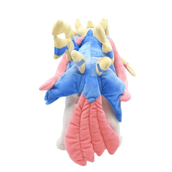Peluche Zacian de 30cm, le héros légendaire de Pokémon, vue arrière, couleurs vives et détails soignés.