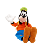 Peluche Dingo de 30cm, le chien drôle et loyal de Disney, avec un sourire amical et des vêtements colorés.